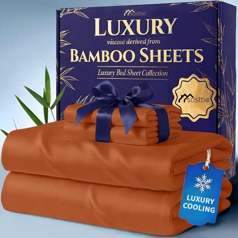 Bamboo Sheet Set with Pillowcases - Comfy Bed Sets, Solid Color Bedsheets, 3/4/6pcs, Extra Deep Pockets, Cooling Effect, Ultra-Soft, Wrinkle-Free, Breathable Hotel Luxury for Hot Sleepers