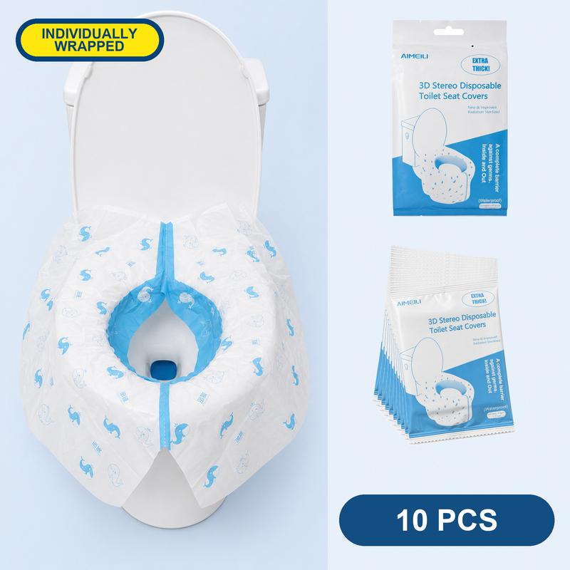 3D Toilet Seat Covers Disposable Sterilized - 360° Full Wraparound | Safe for Adults and Kids Potty Training & Effectively Blocks Germs, Waterproof & Durable & Thick, 28x18" Extra, Individually Wrapped for Travel, Public Restroom, Camping