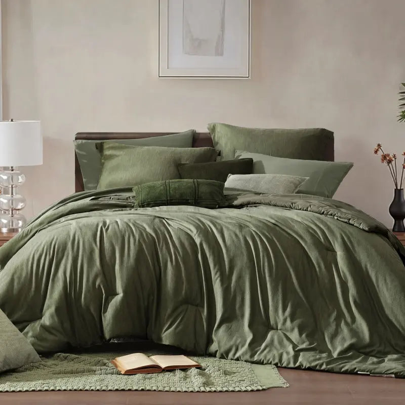 【FallPickDeals】Monbix Queen Size Bed Cover Set - 7-Piece Cationic Dyeing Microfiber Quilt Set with Double-Sided Pocket Storage, Soft Texture, Sheets, Pillowcases & Shams, Reversible Bedding
