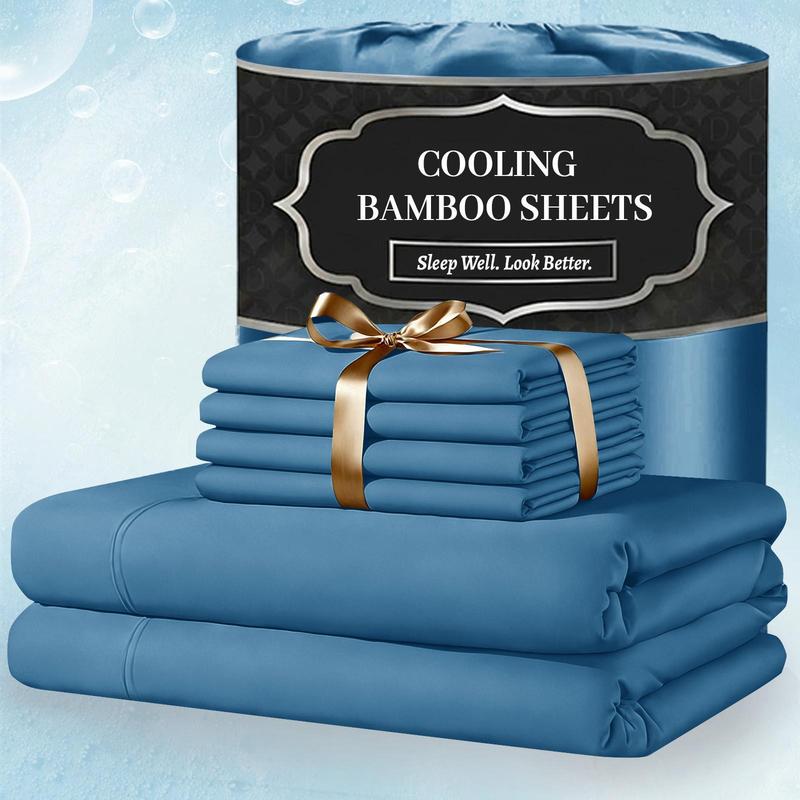 【FallPickDeals 】4/6pcs Extra Deep Pocket Sheets Bamboo Bed Sheet Set - kids & Pillowcase Set,Comfy Breathable Cooling Hotel Luxury Bedding for Women, Men and kids- Pockets, Ultra-Soft, Wrinkle Free,Twin/Full/Queen/King