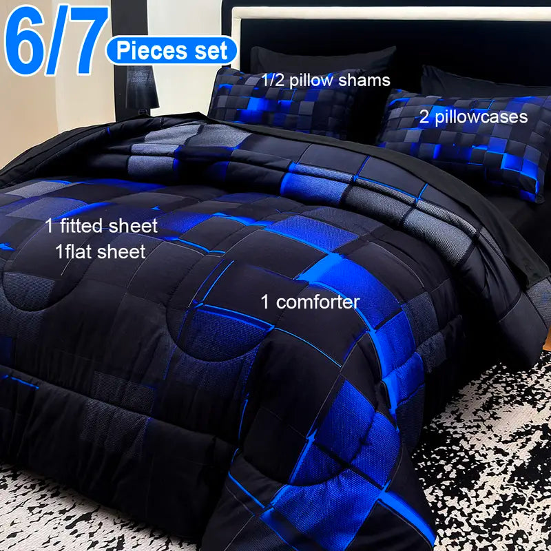 [Weekly Deals] Polyester Comforter Set - 4-Season Technology, 3/6/7-Piece Multi-Size Bedsheet Sets, Digital Printing, All-Year-Round Use, Avant-Garde Cyber Atmosphere Bedroom Decor, Summer Compatible, Vacuum-Sealed Pack, Sohochic
