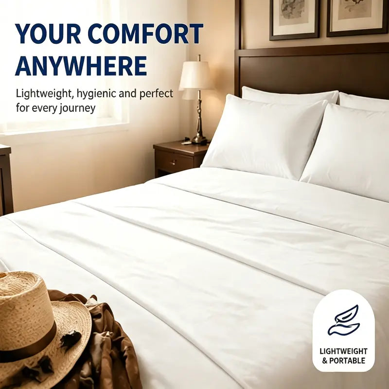 4PCS Disposable Bedsheets Set - Non-Woven Fabric, Soft, Modern, Wash-Free, Lightweight & Portable Single-Use Bedding with Fitted Cover, Pillowcases, Hotel-Style for Travel, Camping