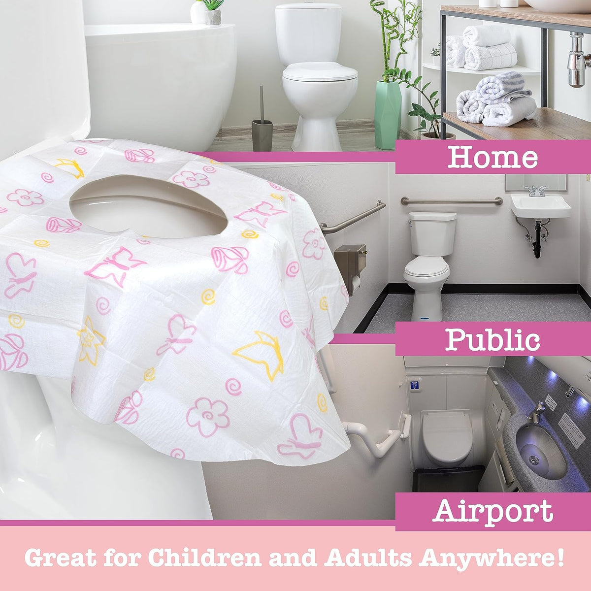 Potty Shields Waterproof Disposable Toilet Seat Covers, Floral 40 Pack