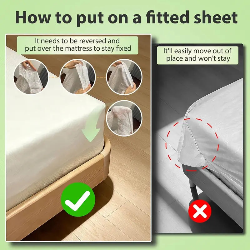 2 Pack King Size Disposable Fitted Bed Sheets with Quilt Cover & Pillowcase | Disposable Travel Bedding Set for Hotel, Hospital & Travel