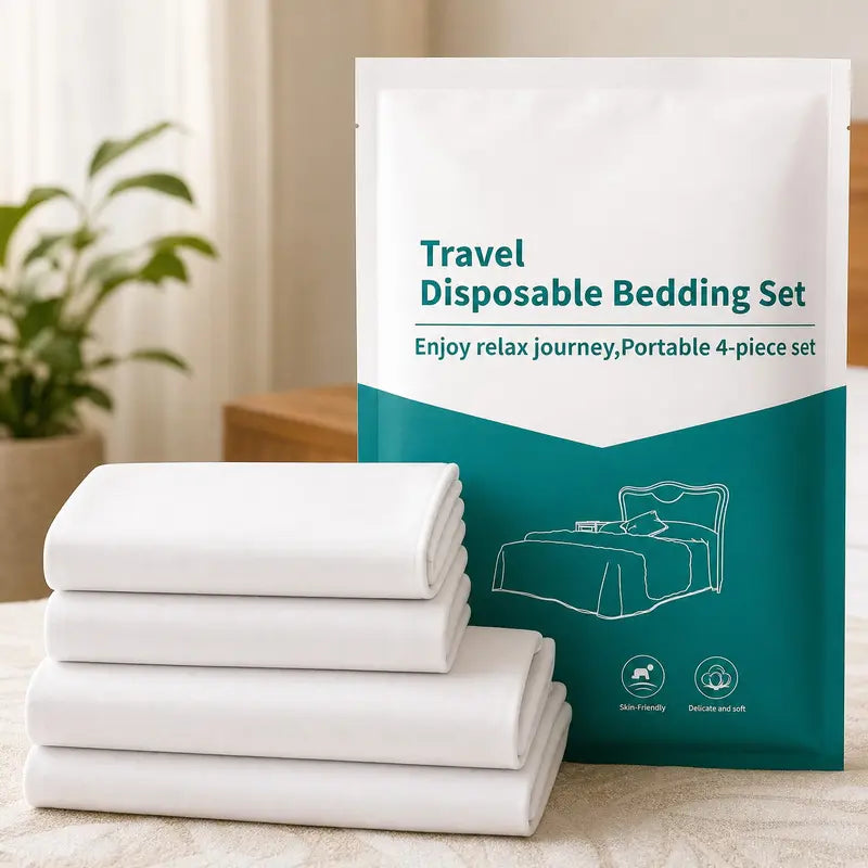 Disposable Bed Sheets for Hotel King Size Travel Bedding Set with Duvet Cover and 2 Pillowcases, Safe and Portable, 1 Bed Sheet 1 Quilt Cover 2 PillowcasesGift