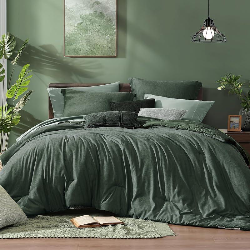 【FallPickDeals】Monbix Queen Size Bed Cover Set - 7-Piece Cationic Dyeing Microfiber Quilt Set with Double-Sided Pocket Storage, Soft Texture, Sheets, Pillowcases & Shams, Reversible Bedding
