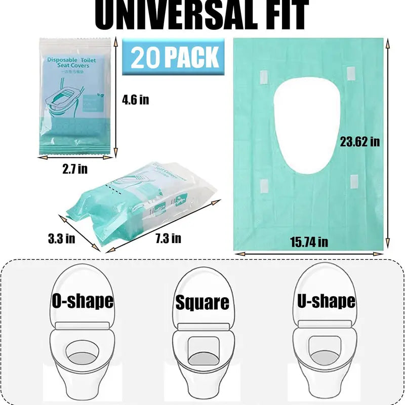 20-Count Disposable Waterproof Toilet Seat & Tank Covers - Toilet Seat Covers Disposable with Adhesive Tabs, Individually Packaged, Large Fit, Skin-Friendly Pulp Top for Gentle Road Trip & Concert Use