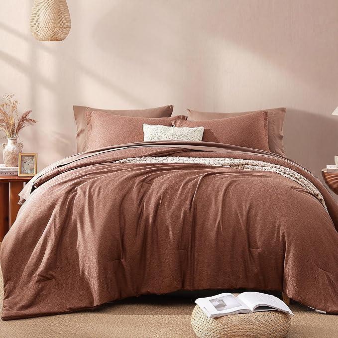 【FallPickDeals】Monbix Queen Size Bed Cover Set - 7-Piece Cationic Dyeing Microfiber Quilt Set with Double-Sided Pocket Storage, Soft Texture, Sheets, Pillowcases & Shams, Reversible Bedding