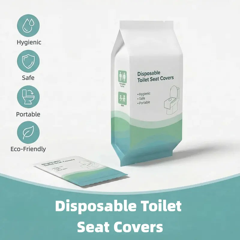Disposable Toilet Seat Covers, 16x24 Inches XL Individually Wrapped Wood Pulp with 100% Dry Paper Top, 10/20/30 Packs, Waterproof PE Helps Block Liquid, Sticky Lid Hold, Pouch for Airplane & Home Bathroom Supplies for Adults