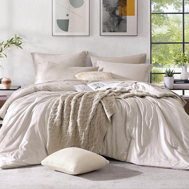 【FallPickDeals】Monbix Queen Size Bed Cover Set - 7-Piece Cationic Dyeing Microfiber Quilt Set with Double-Sided Pocket Storage, Soft Texture, Sheets, Pillowcases & Shams, Reversible Bedding