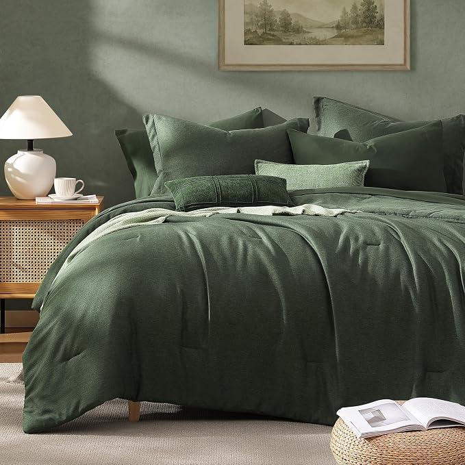 【FallPickDeals】Monbix Queen Size Bed Cover Set - 7-Piece Cationic Dyeing Microfiber Quilt Set with Double-Sided Pocket Storage, Soft Texture, Sheets, Pillowcases & Shams, Reversible Bedding