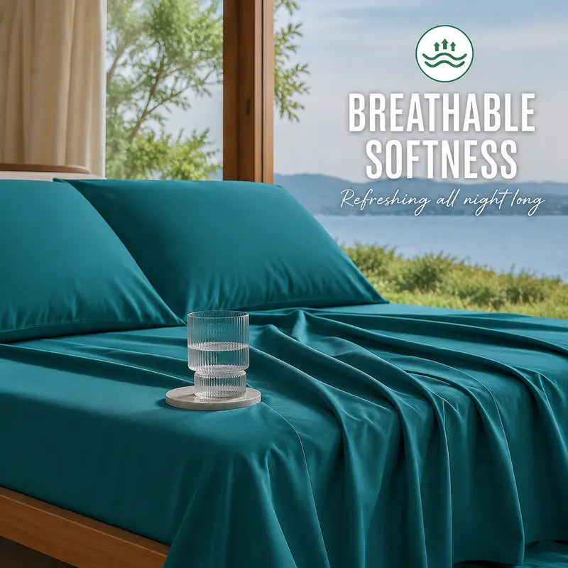Bamboo Sheet Set with Pillowcases - Comfy Bed Sets, Solid Color Bedsheets, 3/4/6pcs, Extra Deep Pockets, Cooling Effect, Ultra-Soft, Wrinkle-Free, Breathable Hotel Luxury for Hot Sleepers