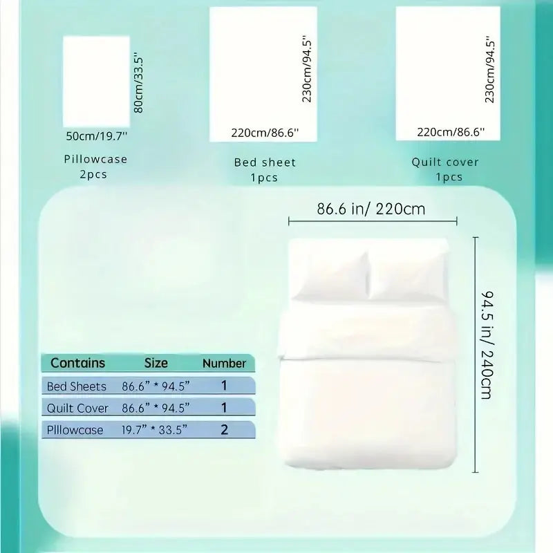 4pcs Portable Bedding Set for Travel& Camping- Disposable Sheets and Quilt Covers, Perfect for Hotels, RVs, and Outdoor Adventures- Sustainable Non-Woven Fabric, White