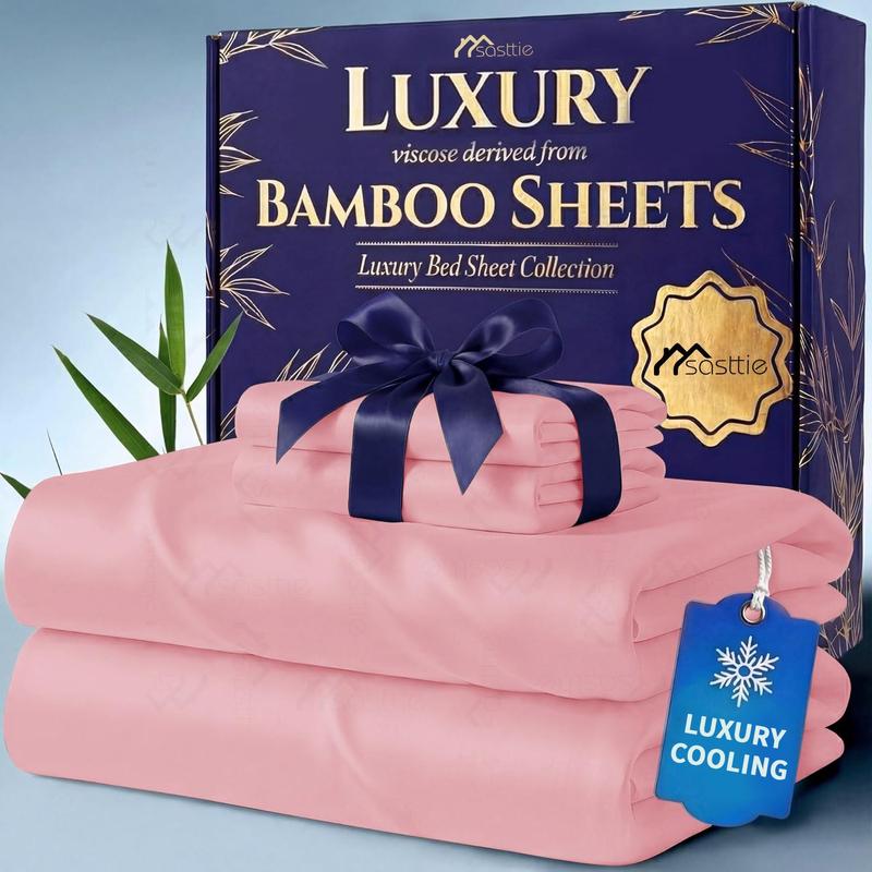 【FallPickDeals 】4/6pcs Extra Deep Pocket Sheets Bamboo Bed Sheet Set - kids & Pillowcase Set,Comfy Breathable Cooling Hotel Luxury Bedding for Women, Men and kids- Pockets, Ultra-Soft, Wrinkle Free,Twin/Full/Queen/King
