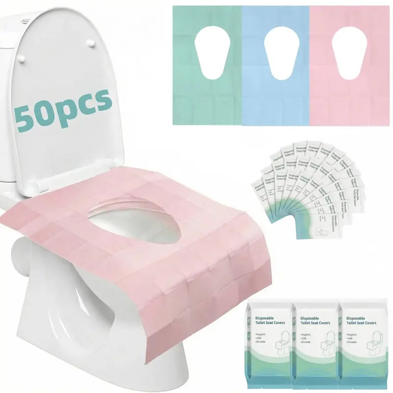 Premium Disposable Toilet Seat Covers, 16x24-in Toilet Accessories Cover, 50pcs Individually Wrapped Multi-Pack Box, Soft Wood Pulp with Waterproof Layer & Non-Slip, Full Coverage Rest Rooms Travel Essentials for Adults