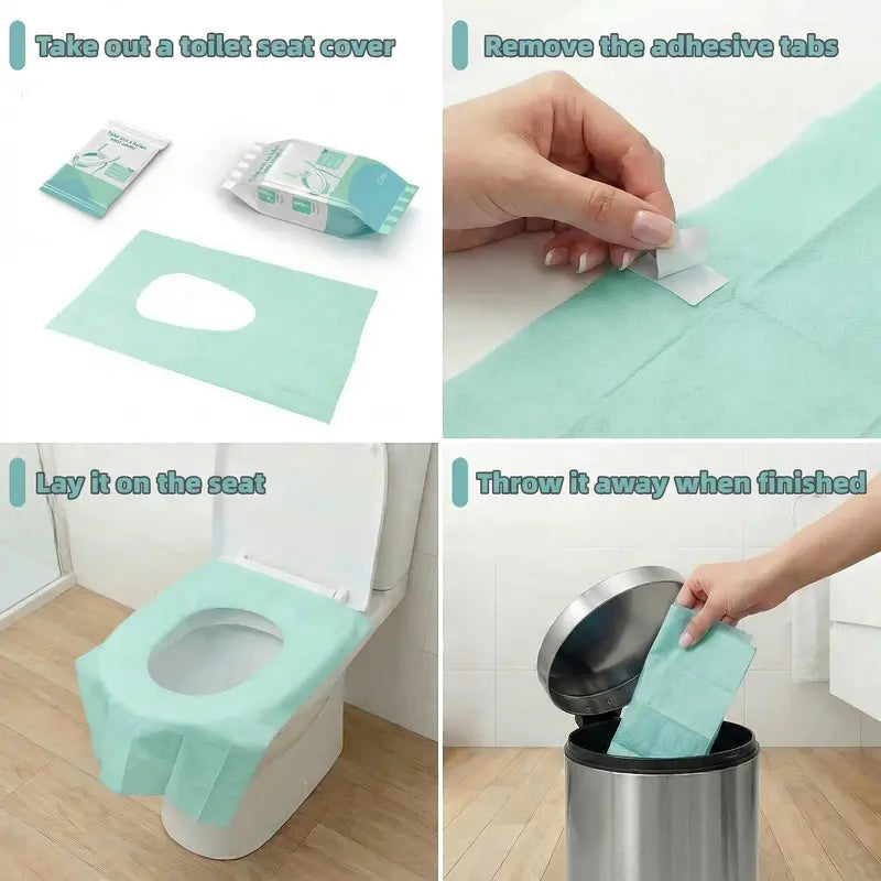 Disposable Toilet Seat Covers, 16x24 Inches XL Individually Wrapped Wood Pulp with 100% Dry Paper Top, 10/20/30 Packs, Waterproof PE Helps Block Liquid, Sticky Lid Hold, Pouch for Airplane & Home Bathroom Supplies for Adults