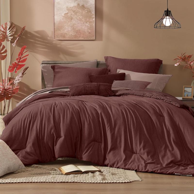 【FallPickDeals】Monbix Queen Size Bed Cover Set - 7-Piece Cationic Dyeing Microfiber Quilt Set with Double-Sided Pocket Storage, Soft Texture, Sheets, Pillowcases & Shams, Reversible Bedding