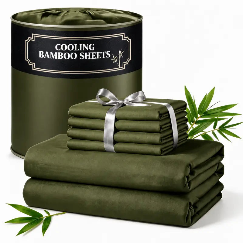 【FallPickDeals 】4/6pcs Extra Deep Pocket Sheets Bamboo Bed Sheet Set - kids & Pillowcase Set,Comfy Breathable Cooling Hotel Luxury Bedding for Women, Men and kids- Pockets, Ultra-Soft, Wrinkle Free,Twin/Full/Queen/King