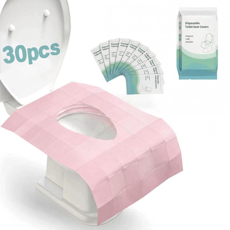 Disposable PE Rectangular Toilet Seat Cover Set (30 Pcs, 24x25 in) - Bathroom Accessory, Waterproof, Foldable, Extra-Large, Adhesive Tabs, Soft, Non-Slip, Portable, Hygienic Barrier for Adults, Travel, Airports, Single-Use Toilet Lid & Tank Covers
