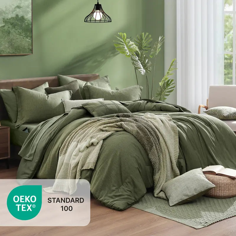 【FallPickDeals】Monbix Queen Size Bed Cover Set - 7-Piece Cationic Dyeing Microfiber Quilt Set with Double-Sided Pocket Storage, Soft Texture, Sheets, Pillowcases & Shams, Reversible Bedding