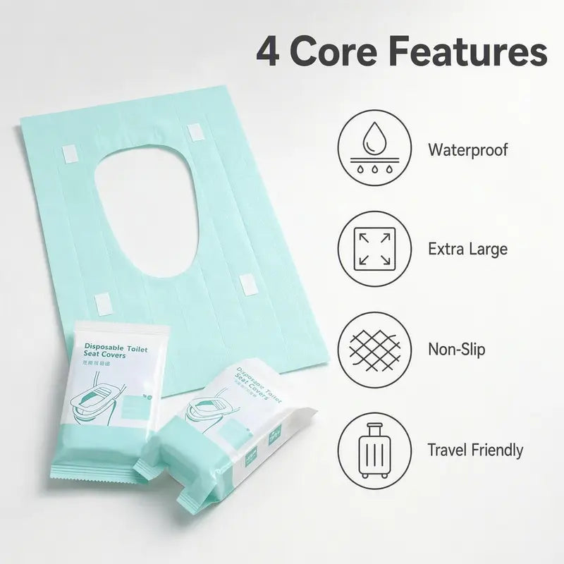 Disposable Rectangular Toilet Seat Covers(10/20/30-Pack, 30pcs Option), 16x24in NylonPlain Waterproof Portable Non-Slip IndividuallyWrapped Boxed Toilet Seat Cover Set for HomeBathroom Hygiene Essentials