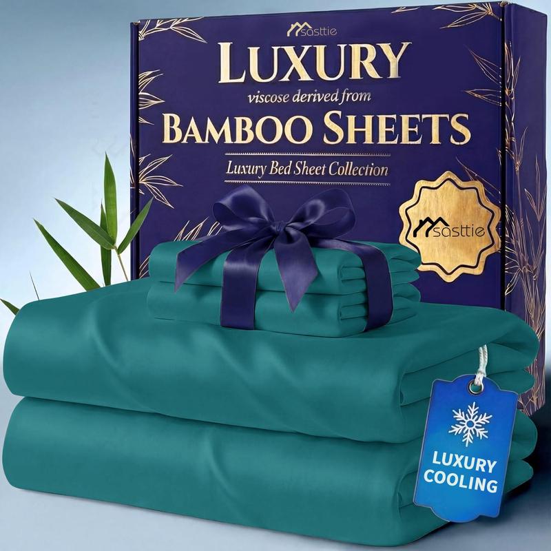 Bamboo Sheet Set with Pillowcases - Comfy Bed Sets, Solid Color Bedsheets, 3/4/6pcs, Extra Deep Pockets, Cooling Effect, Ultra-Soft, Wrinkle-Free, Breathable Hotel Luxury for Hot Sleepers