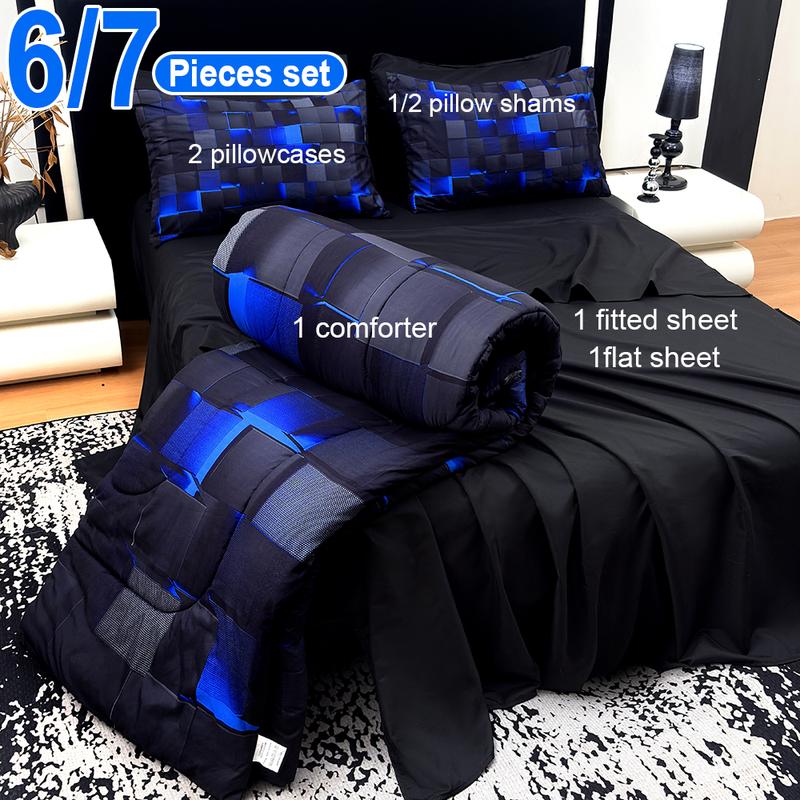 [Weekly Deals] Polyester Comforter Set - 4-Season Technology, 3/6/7-Piece Multi-Size Bedsheet Sets, Digital Printing, All-Year-Round Use, Avant-Garde Cyber Atmosphere Bedroom Decor, Summer Compatible, Vacuum-Sealed Pack, Sohochic