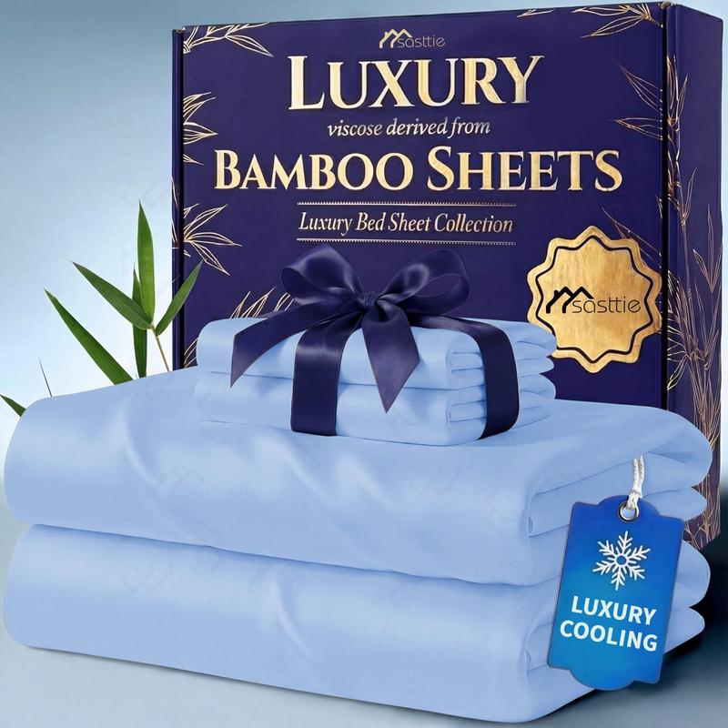 Bamboo Sheet Set with Pillowcases - Comfy Bed Sets, Solid Color Bedsheets, 3/4/6pcs, Extra Deep Pockets, Cooling Effect, Ultra-Soft, Wrinkle-Free, Breathable Hotel Luxury for Hot Sleepers