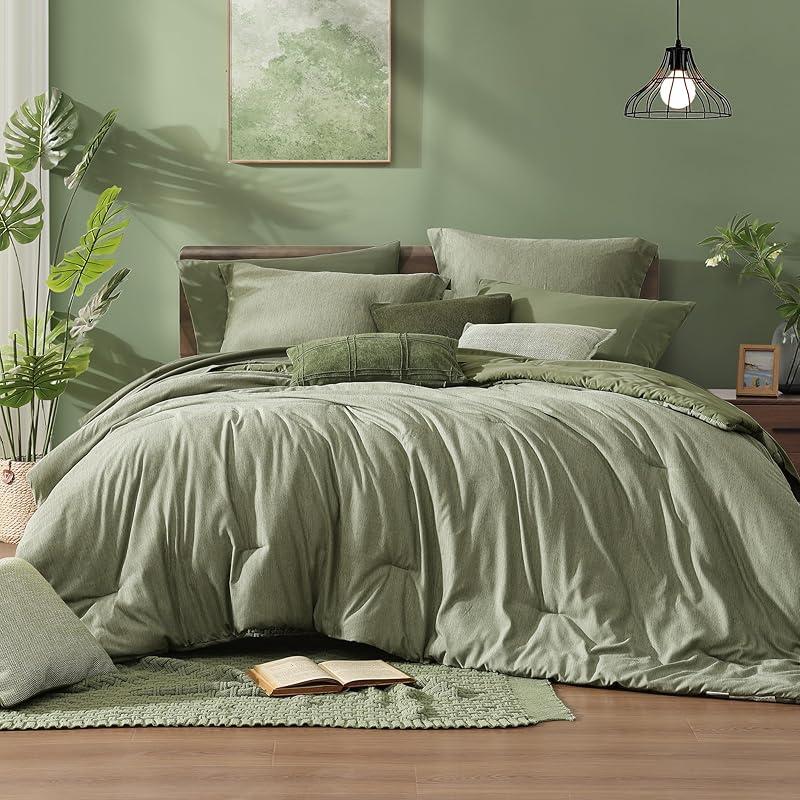 【FallPickDeals】Monbix Queen Size Bed Cover Set - 7-Piece Cationic Dyeing Microfiber Quilt Set with Double-Sided Pocket Storage, Soft Texture, Sheets, Pillowcases & Shams, Reversible Bedding
