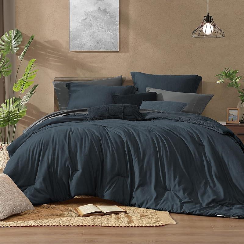 【FallPickDeals】Monbix Queen Size Bed Cover Set - 7-Piece Cationic Dyeing Microfiber Quilt Set with Double-Sided Pocket Storage, Soft Texture, Sheets, Pillowcases & Shams, Reversible Bedding