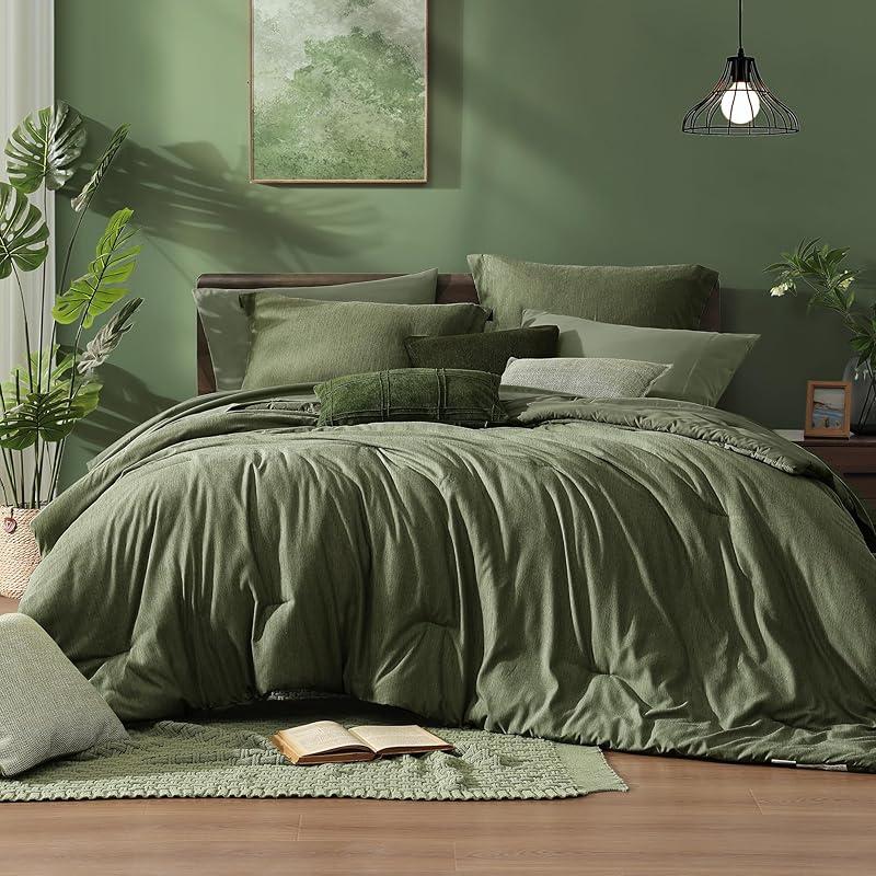 【FallPickDeals】Monbix Queen Size Bed Cover Set - 7-Piece Cationic Dyeing Microfiber Quilt Set with Double-Sided Pocket Storage, Soft Texture, Sheets, Pillowcases & Shams, Reversible Bedding