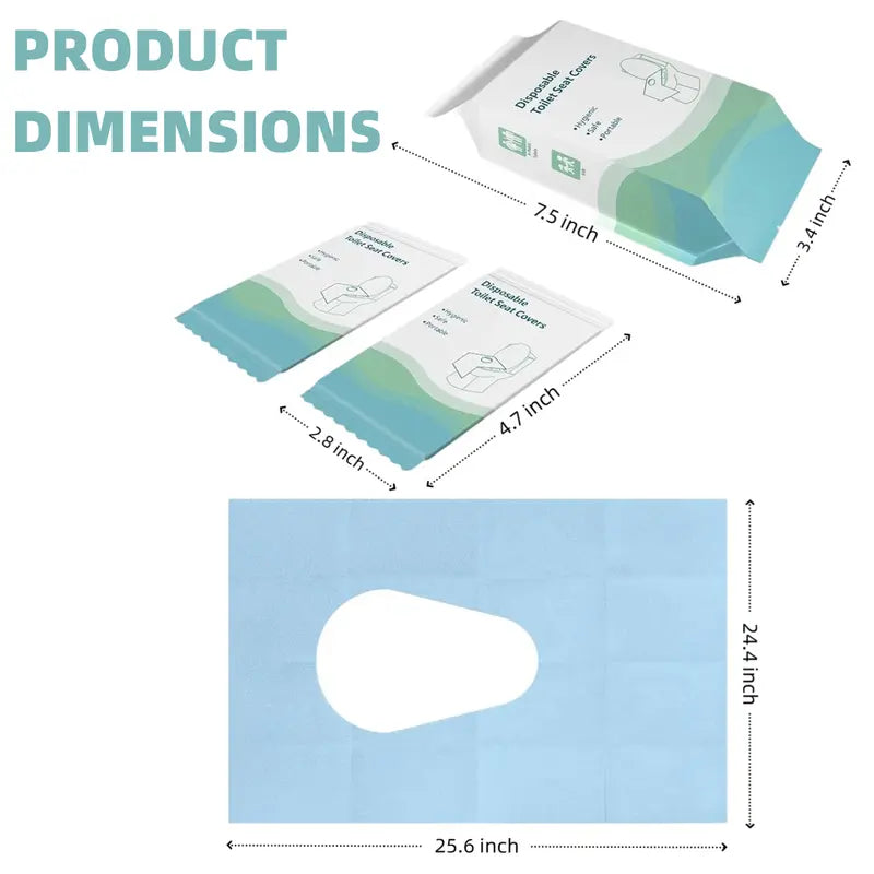 Disposable PE Rectangular Toilet Seat Cover Set (30 Pcs, 24x25 in) - Bathroom Accessory, Waterproof, Foldable, Extra-Large, Adhesive Tabs, Soft, Non-Slip, Portable, Hygienic Barrier for Adults, Travel, Airports, Single-Use Toilet Lid & Tank Covers